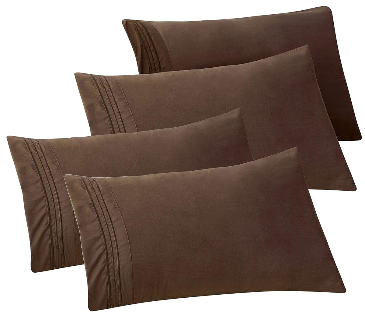 Elegant Comfort Fundas de Almohada 1500 Hilos - Estándar - Queen - Paquete de 4 - Marrón