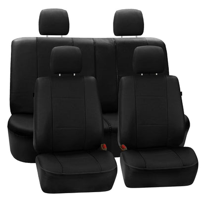 FH GROUP Universal Fit Full Set Deluxe Seat Cover - Leatherette (Black) (Airbag Compatible and Rear Split, Fit Most Car, Truck, SUV, or Van, FH-PU007115)