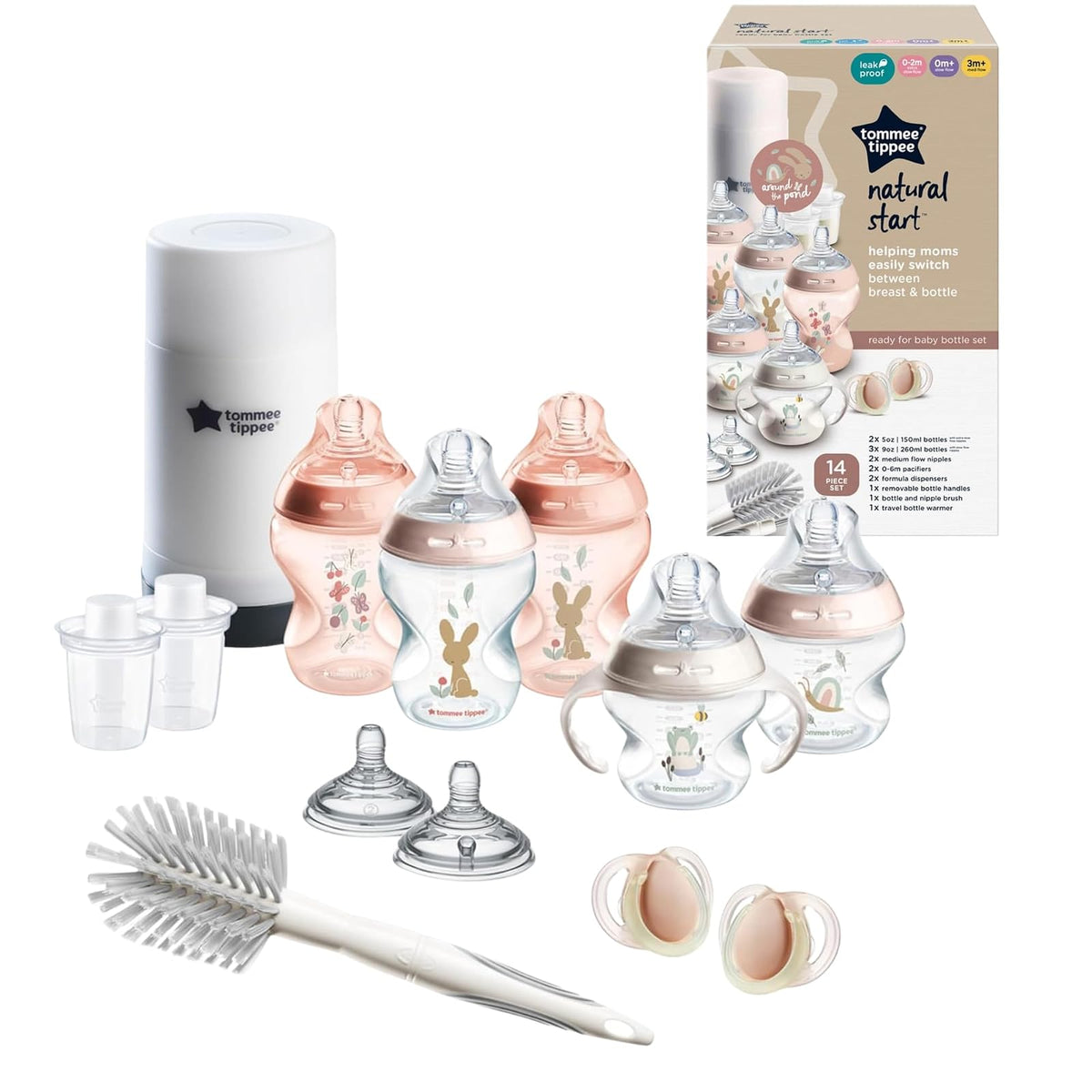 Tommee Tippee Natural Start Set de Biberones Anticólicos 5oz y 9oz - Transparente - Rosa - Ready for Baby