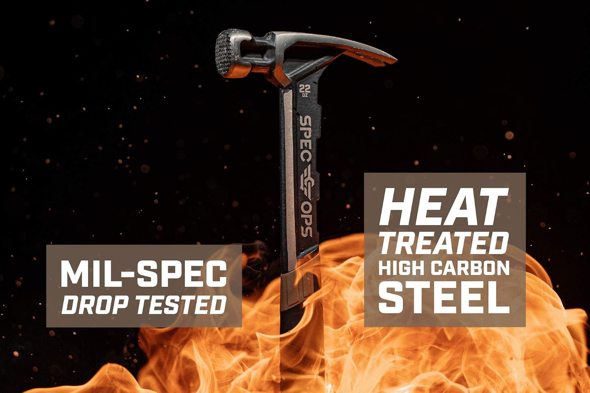 Spec Ops - SPEC-M22CF Tools - Martillo de encuadre, 624 g, garra rasgada, cara fresada, agarre absorbente de golpes, 3% del valor se dona a veteranos, negro/marrón