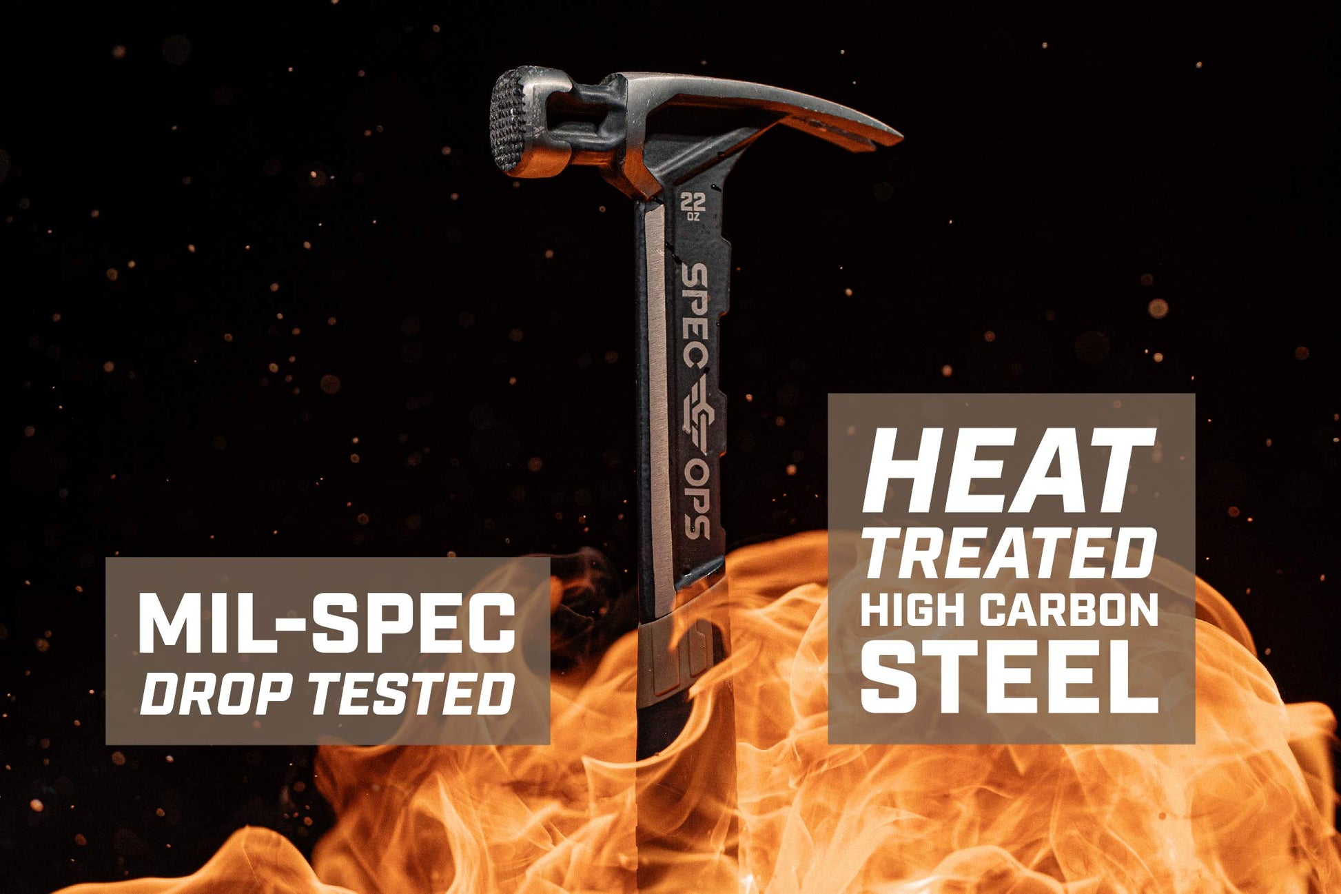 Spec Ops - SPEC-M22CF Tools - Martillo de encuadre, 624 g, garra rasgada, cara fresada, agarre absorbente de golpes, 3% del valor se dona a veteranos, negro/marrón