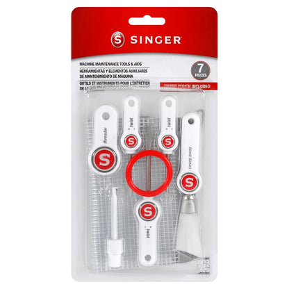 SINGER - Kit de mantenimiento de máquina de coser - Juego de herramientas con insertor de aguja, cepillo para polvo de pelusa en ángulo, juego de 3 destornilladores, enhebrador de agujas,
