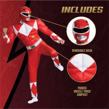 Disguise Disfraz de músculo clásico Red Ranger para adultos Disfraces de tamaño adulto Hombre