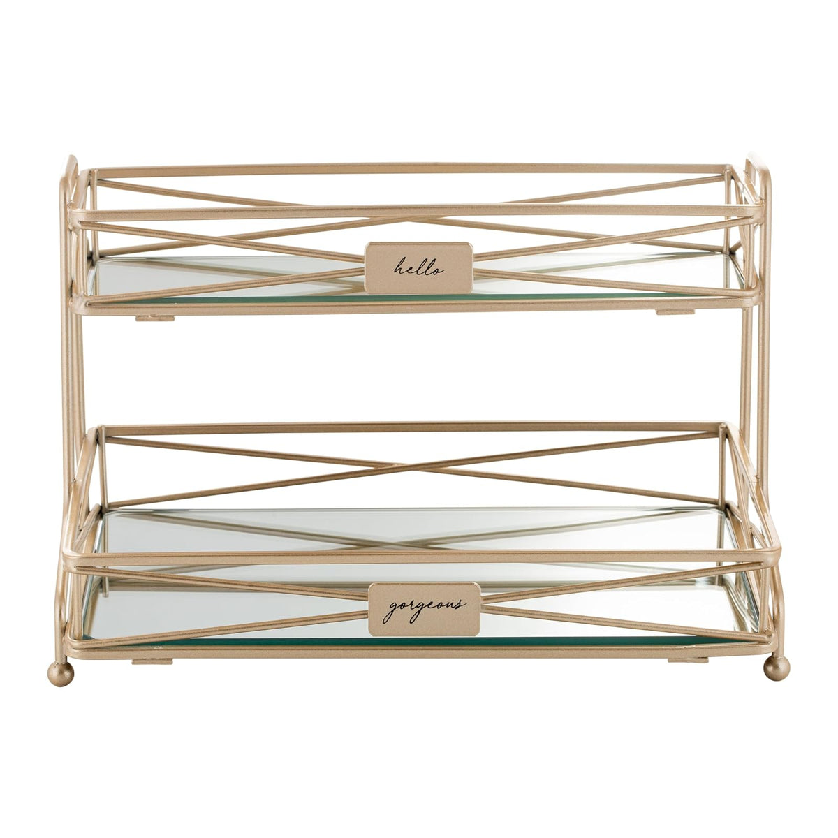 Home Details - Espejo de 2 Niveles, Perfecto para perfumes, Joyas, Maquillaje, Organizador de cosméticos, decoración Elegante en Oro Satinado