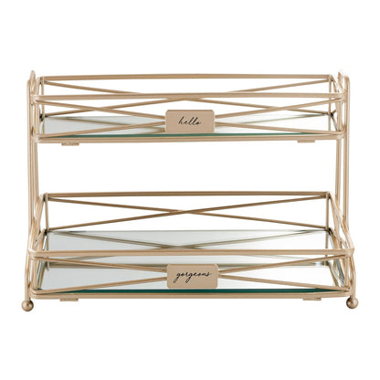 Home Details - Espejo de 2 Niveles, Perfecto para perfumes, Joyas, Maquillaje, Organizador de cosméticos, decoración Elegante en Oro Satinado