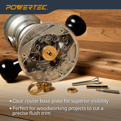 POWERTEC 71381 5-3/4" Universal Trim Router Base Plate | Comes with Installation Screws | Solid 1/4" (6.36mm) Thick Clear Hardened Acrylic | Predrilled Hole Patterns for Easy Install onto Your Router