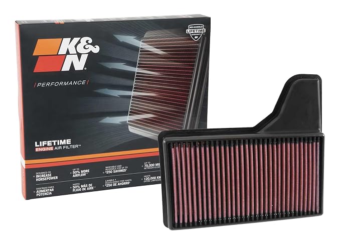 K&N Filtro de Aire de Motor Lavable para Ford Mustang L4/V6/V8 2015-2019, 33-5029