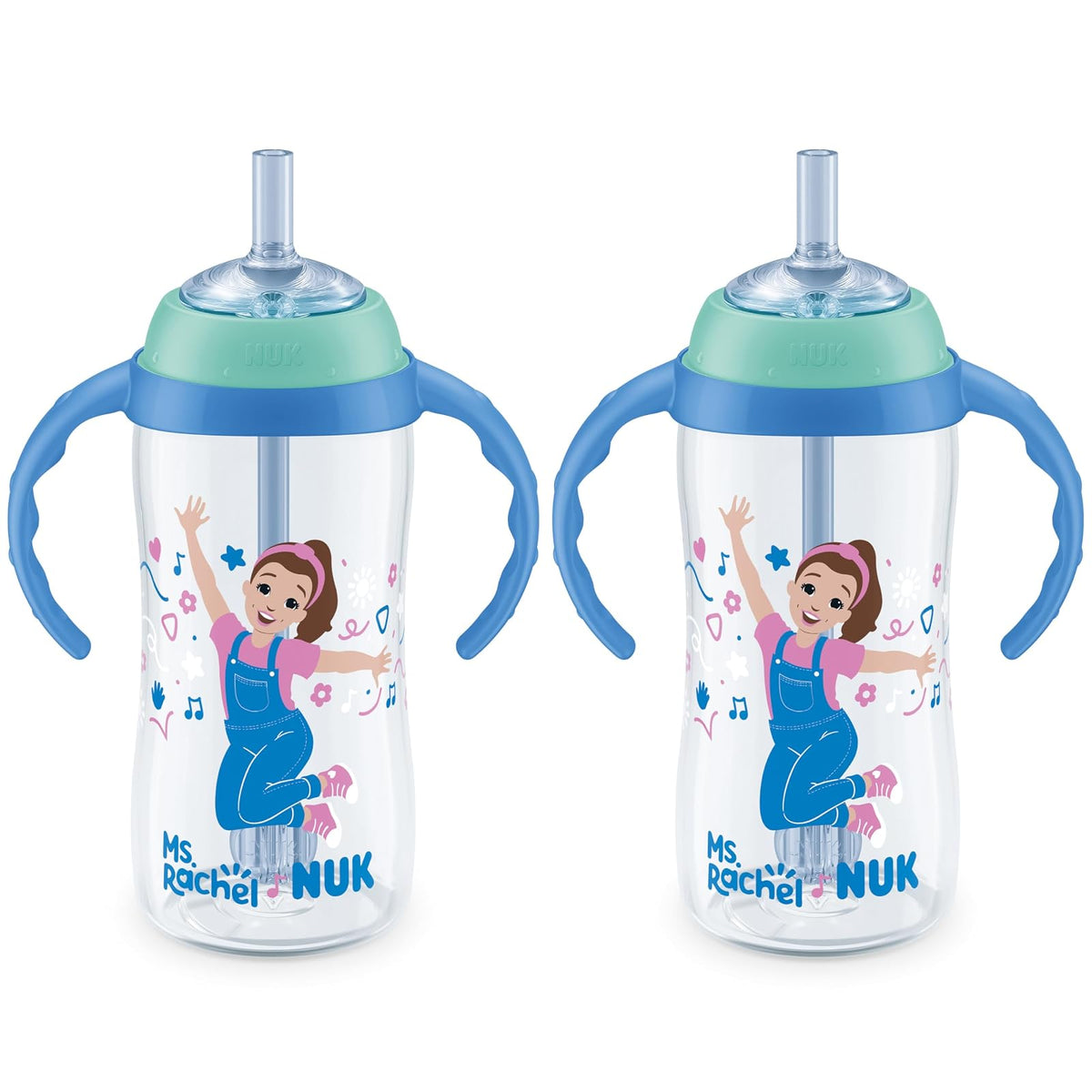 NUK First Choice Ms. Rachel - Taza de paja para aprender, 10 onzas, paquete de 2