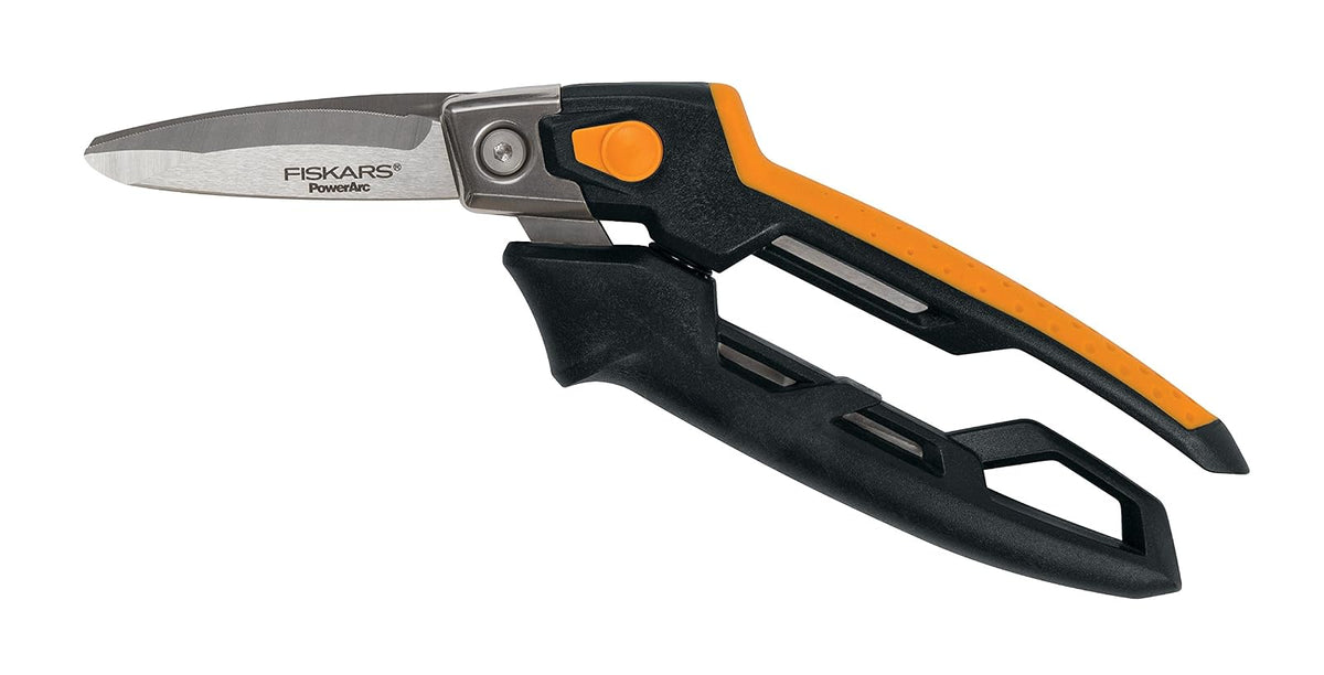 Fiskars Tijeras PowerArc Utility (8 pulgadas) | Cortes de mango asistido por resorte compensados desde arriba o abajo, las cuchillas PowerArc facilitan los cortes y las