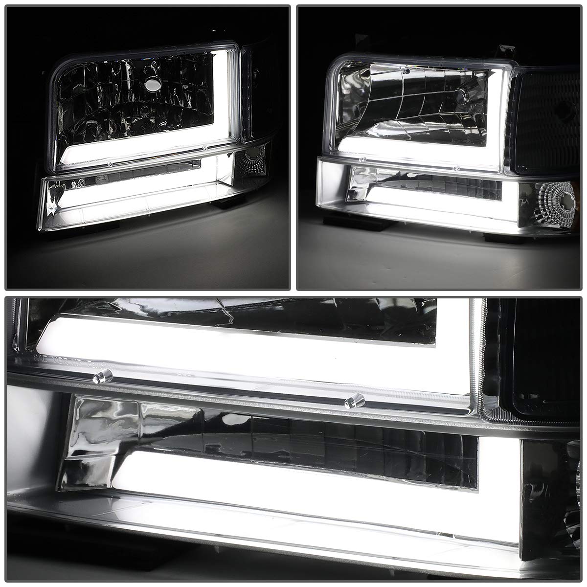 DNA Motoring Par de Faros LED Dobles para Ford F-150/F-250/F-350/Bronco 1992-1996, Cromo/Ámbar