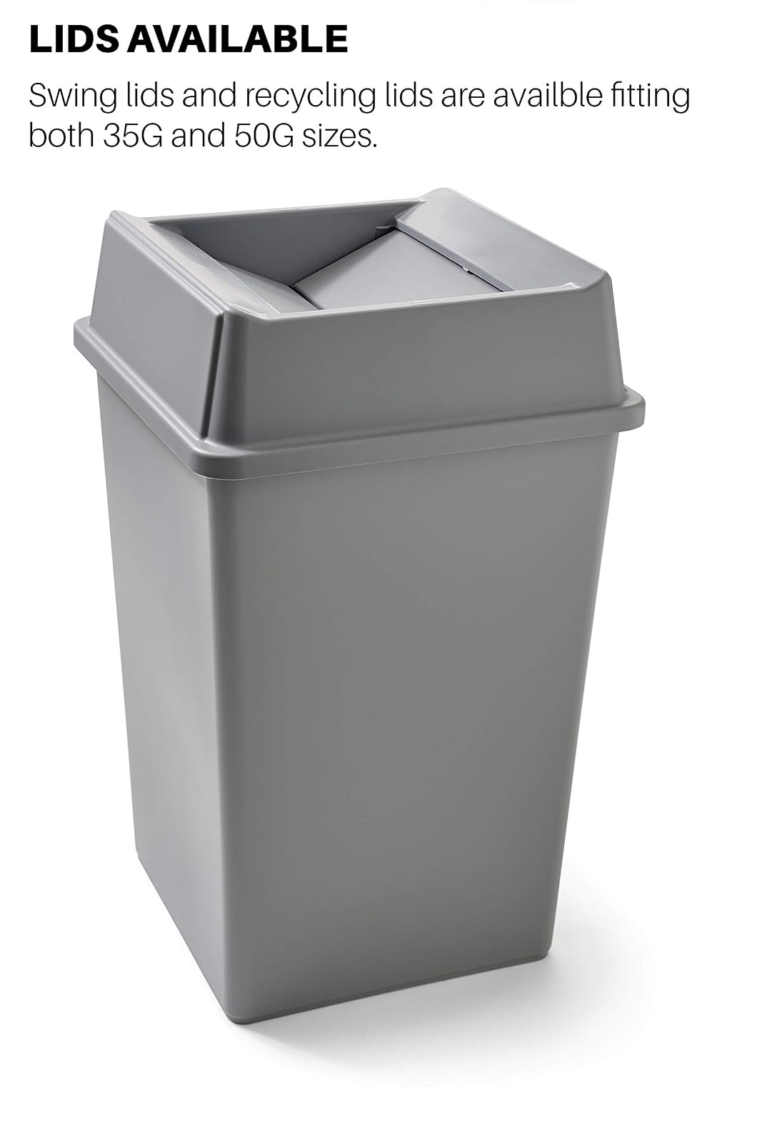 Rubbermaid Commercial Products - Contenedor intocable, tapa de papelero/papelera, gris, tapa cuadrada oscilante, compatible con contenedores cuadrados intocables de 35/50 galones