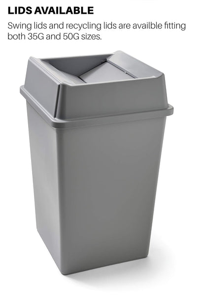 Rubbermaid Commercial Products - Contenedor intocable, tapa de papelero/papelera, gris, tapa cuadrada oscilante, compatible con contenedores cuadrados intocables de 35/50 galones