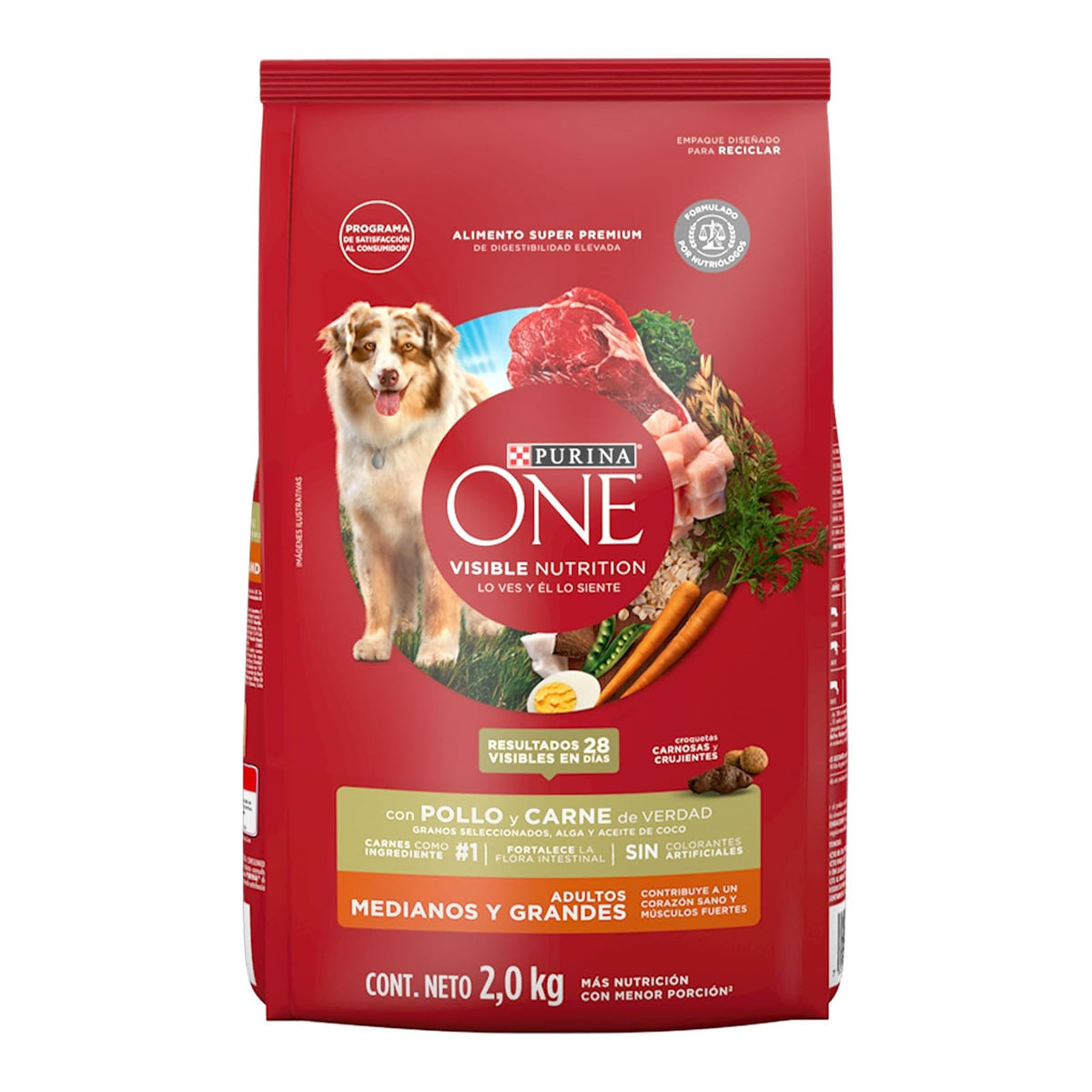 Purina One Adulto Raza Mediana y Grande Sabor Pollo y Carne 2Kg