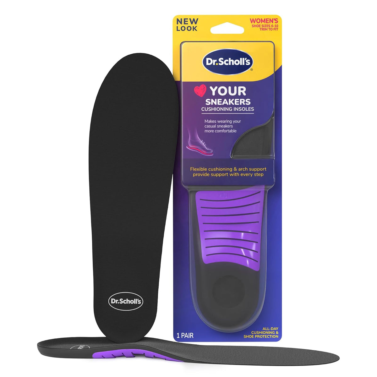 Dr. Scholl's Plantillas de Amortiguación para Zapatos Planos y Sandalias - Negro Y Púrpura - Espuma suave para tenis