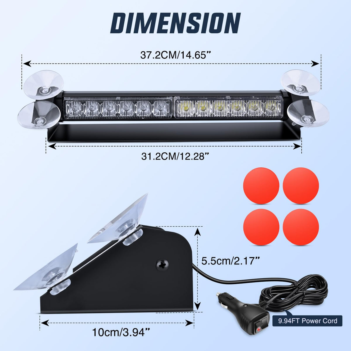 Nilight - Barra de luz estroboscópica de 12 luces LED para asesor de tráfico, color rojo y blanco, advertencia de emergencia, peligro, salpicadero, luces intermitentes para automóviles, camiones, policía