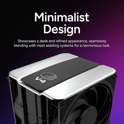 Cooler Master V4 Alpha 3DHP Ventilador de CPU Negro, Tecnología de Tubo de Calor Alpha 3DHP, Ventiladores Duales Mobius 120 PWM, Operación Silenciosa, Fácil Instalación, AMD Ryzen 9 AM5|4, Intel Ultra