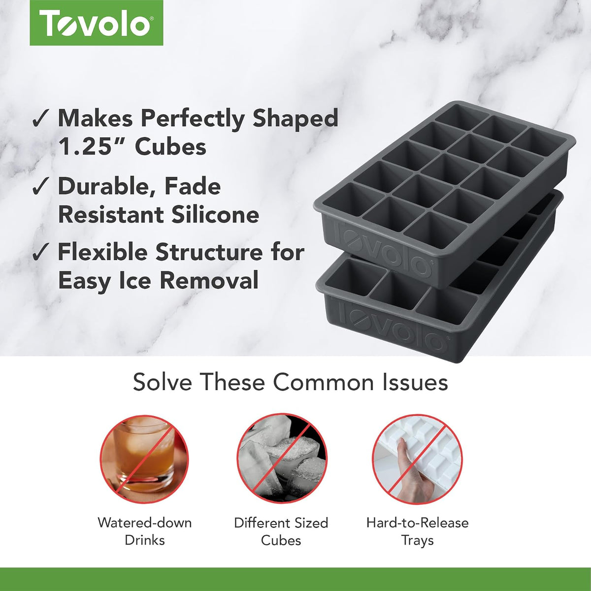 Tovolo Perfect Cube - Juego de 2 charolas para hielo, color rojo, Set de 2, Carbón, Juego de 2, 1
