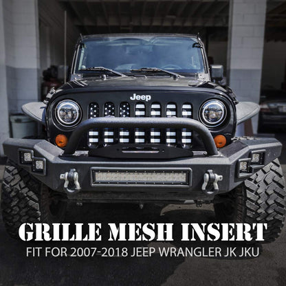 Xprite - Rejilla de aleación de aluminio con bandera de Estados Unidos en blanco y negro compatible con Jeep Wrangler JK Stock Grille 2007-2018