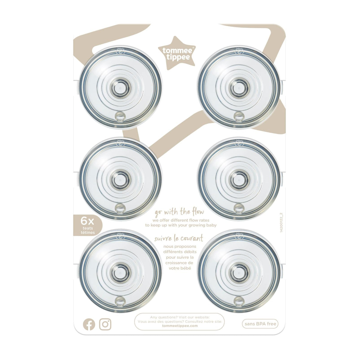 Tommee Tippee Tetinas Natural Start Flujo Medio 3m+, Paquete de 6 - Flujo rápido - 6 Unidad (Paquete de 1)