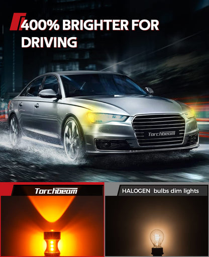 Torchbeam 3157 LED Bulbs, Amber Yellow LED Turn Signal Lights Bulbs, 400% Brighter 3156 3057 3457 4157 LED Bulb with Projector Replacement for Directional Blinker Parking Side Marker Lights