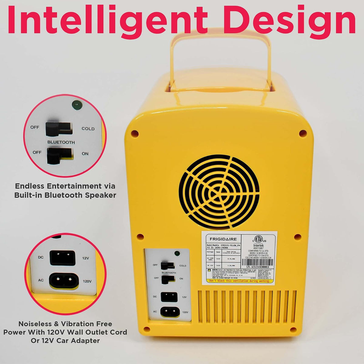 Frigidaire Curtis EFMIS151 Mini Portable Compact Personal Cooler Fridge, 4 Liter Capacity, 6 Cans, Makeup, Skincare, Freon-Free & Eco Friendly, Includes Home Plug & 12V Car Charger, Yellow