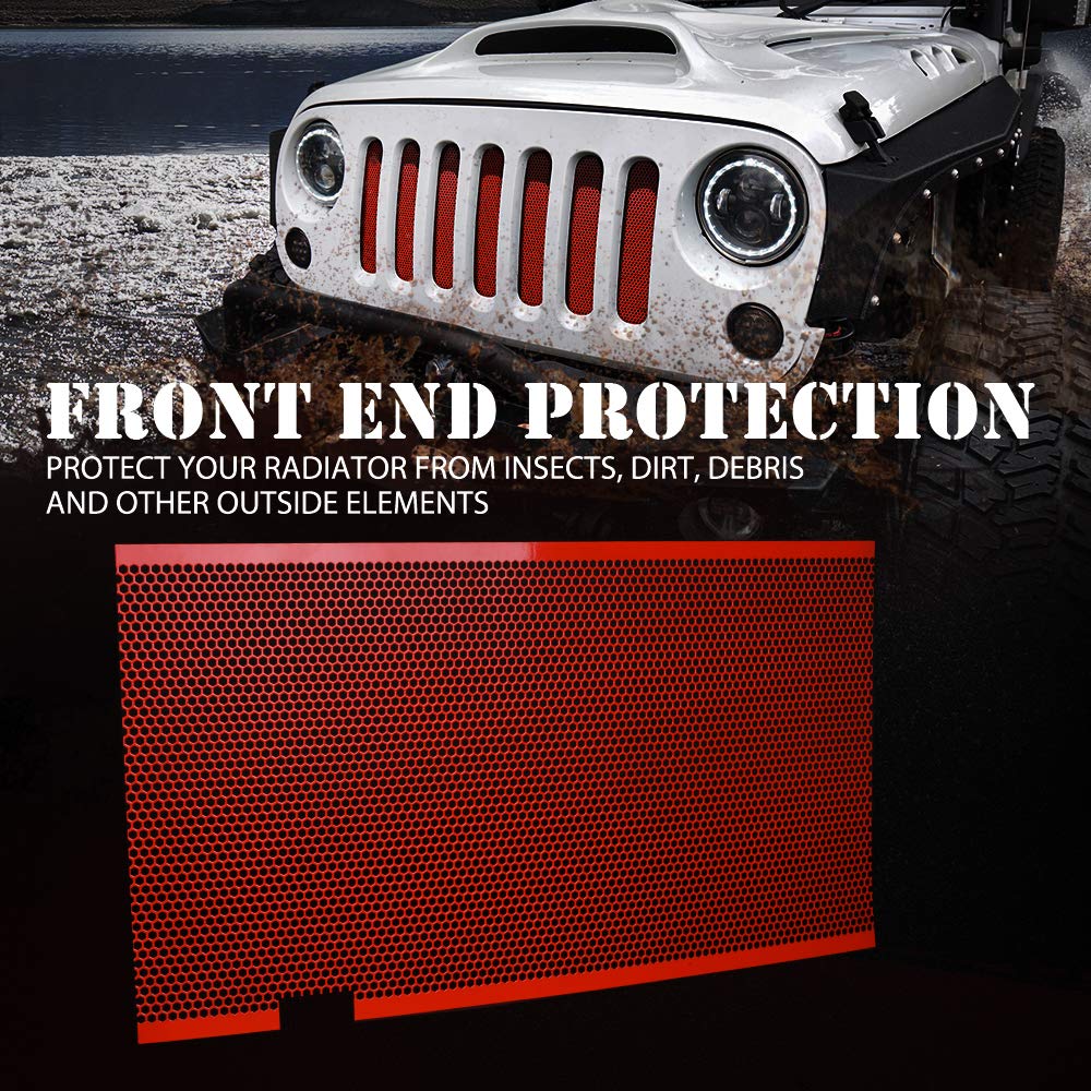Xprite Parrilla Frontal de Malla de Aleación de Aluminio Roja para Jeep Wrangler JK 2007-2018, ZS-0001R