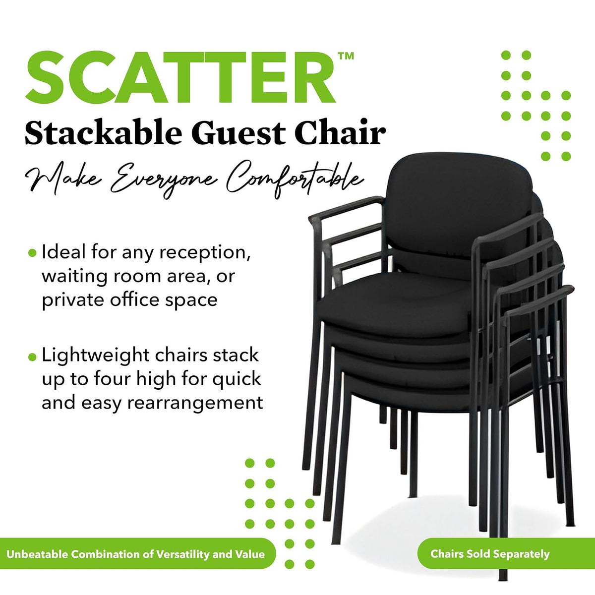 HON Scatter - Sillas de Oficina para Invitados, vestíbulo, oficinas, Salas de Espera, sillas apilables sin Brazos, cómodos Asientos de computadora, Color Negro