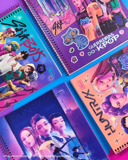 Tilibra Cuaderno Profesional con Espiral de 160 hojas a Raya, Guerreras K-pop Huntrix y Saja Boys. P7275