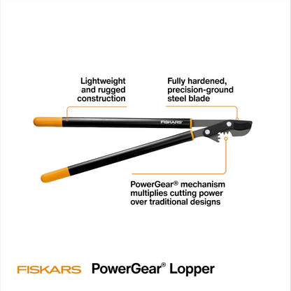 Fiskars PowerGear - Loppers de 32 pulgadas para recorte de árboles, resistente y afilado, cortador de ramas de árbol de hoja de acero de hasta 2 pulgadas de diámetro, capacidad de corte