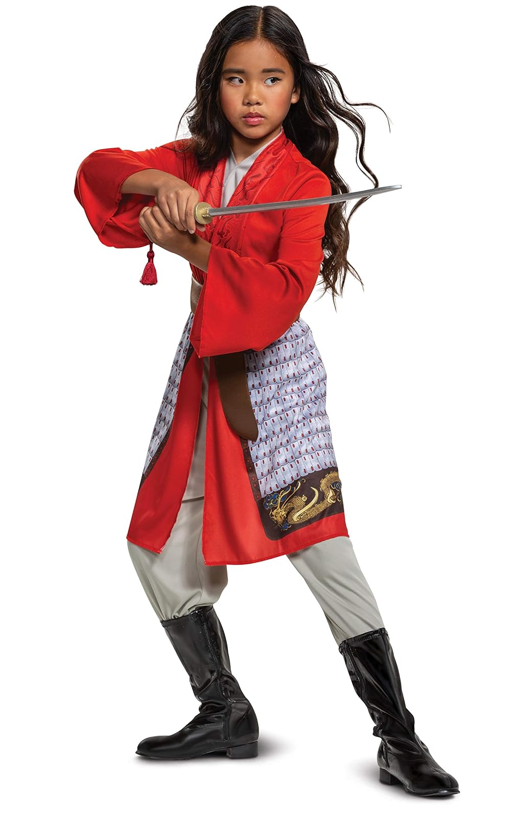 Disfraz de Mulan para niñas, disfraz de héroe de película de acción en vivo de Disney, disfraz clásico para niños, talla M (7-8) rojo (104269K)