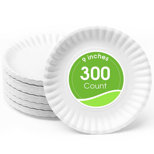 Perfectware Platos de papel blanco de 9 pulgadas, 300 unidades