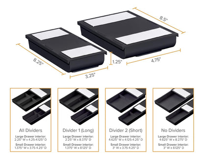 Bostitch Konnect - Cajón para debajo del computadora, organizador de almacenamiento autoadhesivo con 4 divisores personalizables, paquete de 2