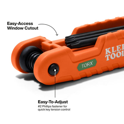Klein Tools 70550T Pro Juego de llaves hexagonales plegables de 10 llaves Torx tamaños T6 a T40, acero de aleación tratado térmicamente, cuchillas de alto apalancamiento