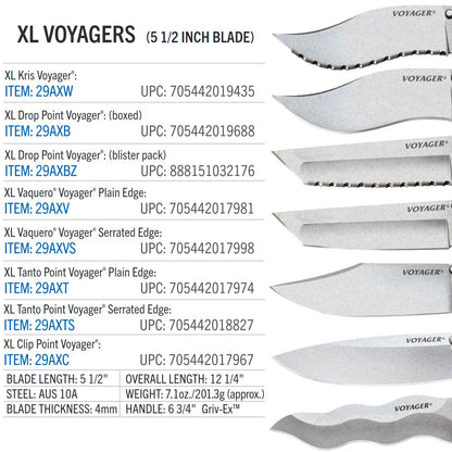 Cold Steel XL Voyager AUS10A - Cuchillo plegable táctico para llevar diario, de 5.5 pulgadas, AUS10A con punta de caída, de 6.7 pulgadas, mango Griv-Ex, en caja