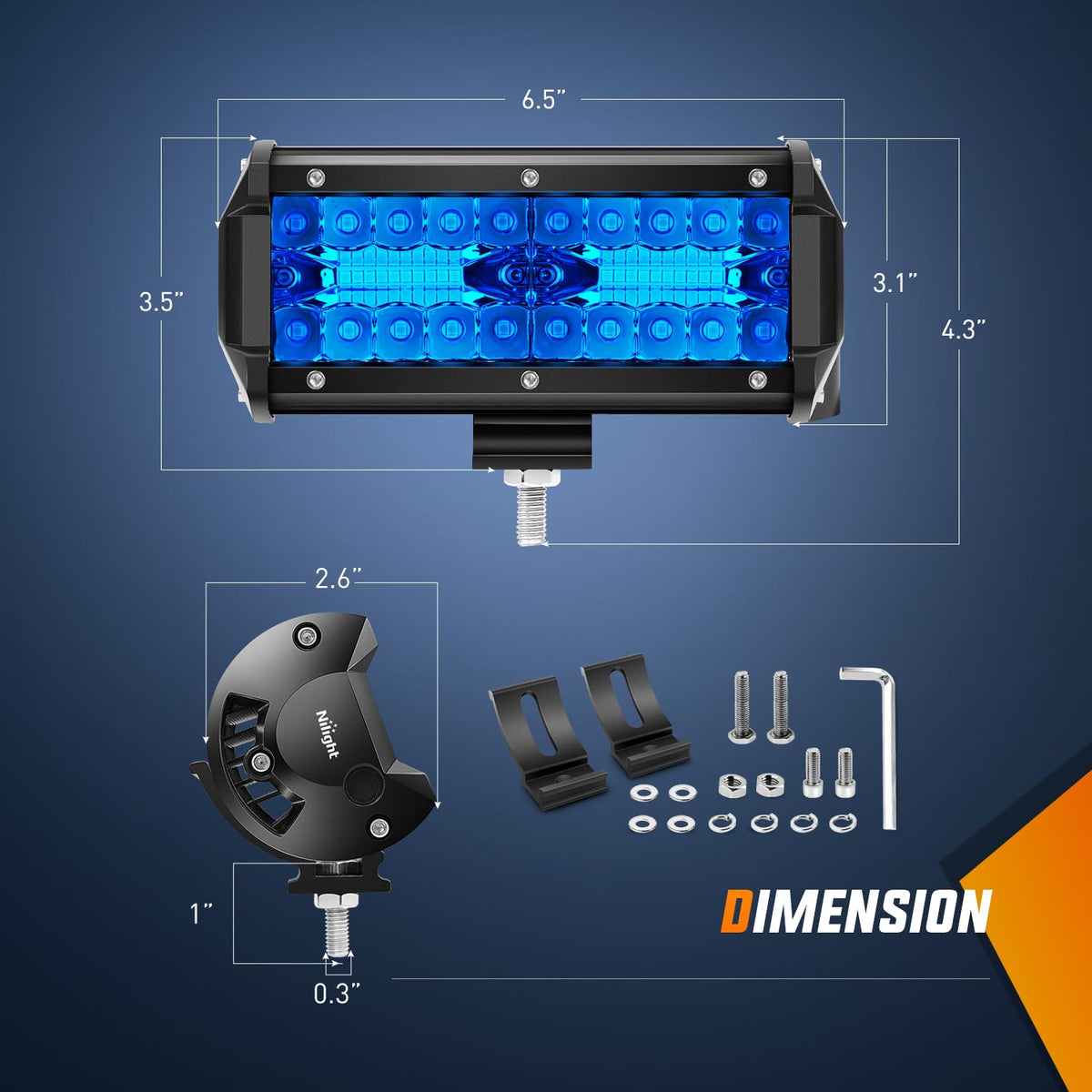 Nilight - Cápsula de luz LED de 6.5 pulgadas, color azul, triple fila, 2 unidades de 120 W, foco de inundación, luces antiniebla de conducción, pesca, caza, emergencia, señal de seguridad, iluminación