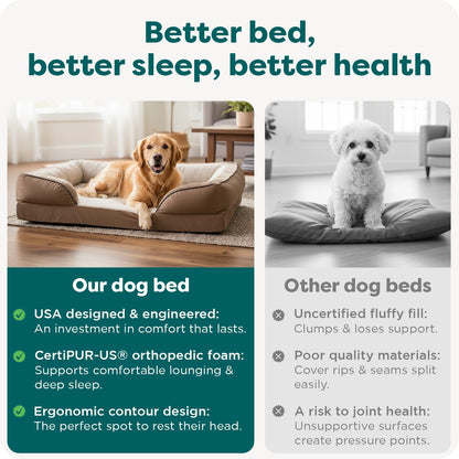 Furhaven Large Memory Foam Dog Bed Perfect Comfort Plush & Velvet Waves Sofa-Style w/Removable Washable Cover - , Large