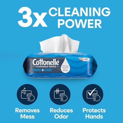 Cottonelle FreshCare Flushable Wet Wipes for Adults, Alcohol Free, 336 Wipes per Pack (Eight 42-Count Flip-Top Packs)
