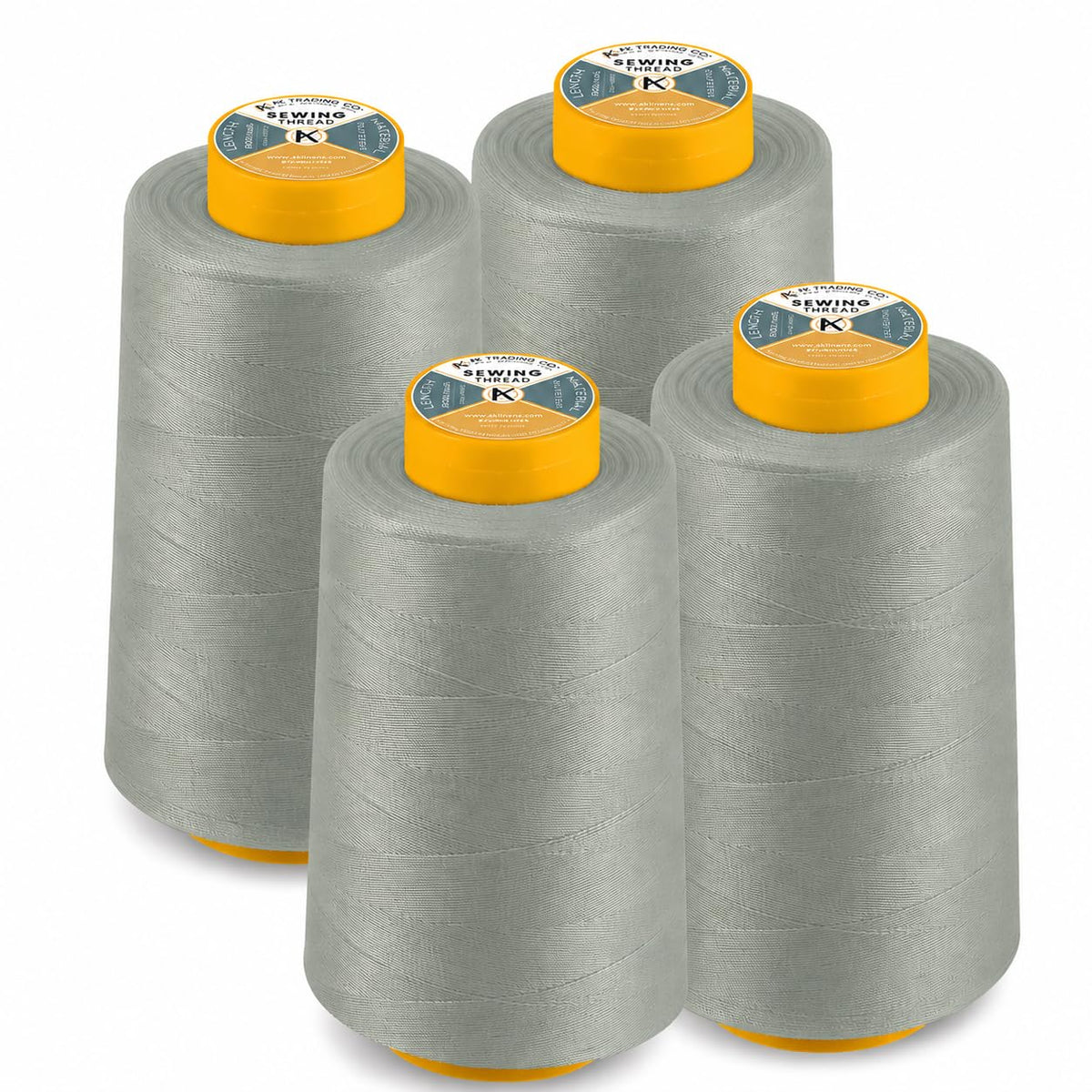 AK Trading - Paquete de 4 conos de hilo de coser multiusos gris claro (6000 yardas cada uno) de bocinas de hilo de poliéster de alta resistencia para coser, acolchar, máquinas Serger, Overlock, Merrow - Gris
