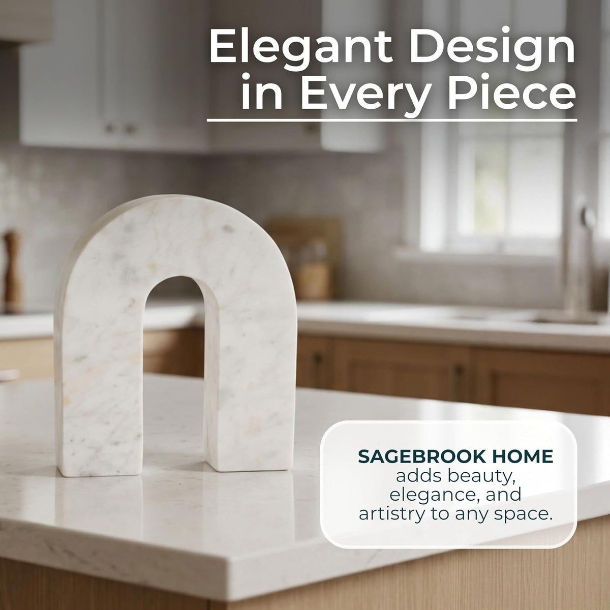 Sagebrook Home Mármol, Herradura de 7 Pulgadas de Alto, Decoración de Mesa, Blanco, Contemporáneo, 6 Pulgadas de Largo x 2 Pulgadas de Ancho