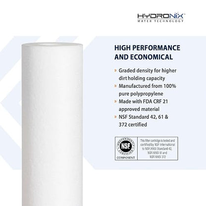 Hydronix SDC-25-1005 Cartucho de filtro de agua para sedimentos de ósmosis inversa RO para toda la casa, 2.5 x 10 pulgadas, 5 micras (paquete de 2)
