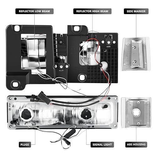 DNA Motoring HL-LB3-8P-C10-3G-CH-AM Juego de Faros LED DRL Estilo U + Señal + Esquinas para Chevy/GMC C/K 1500/2500 Suburban 1992-1999