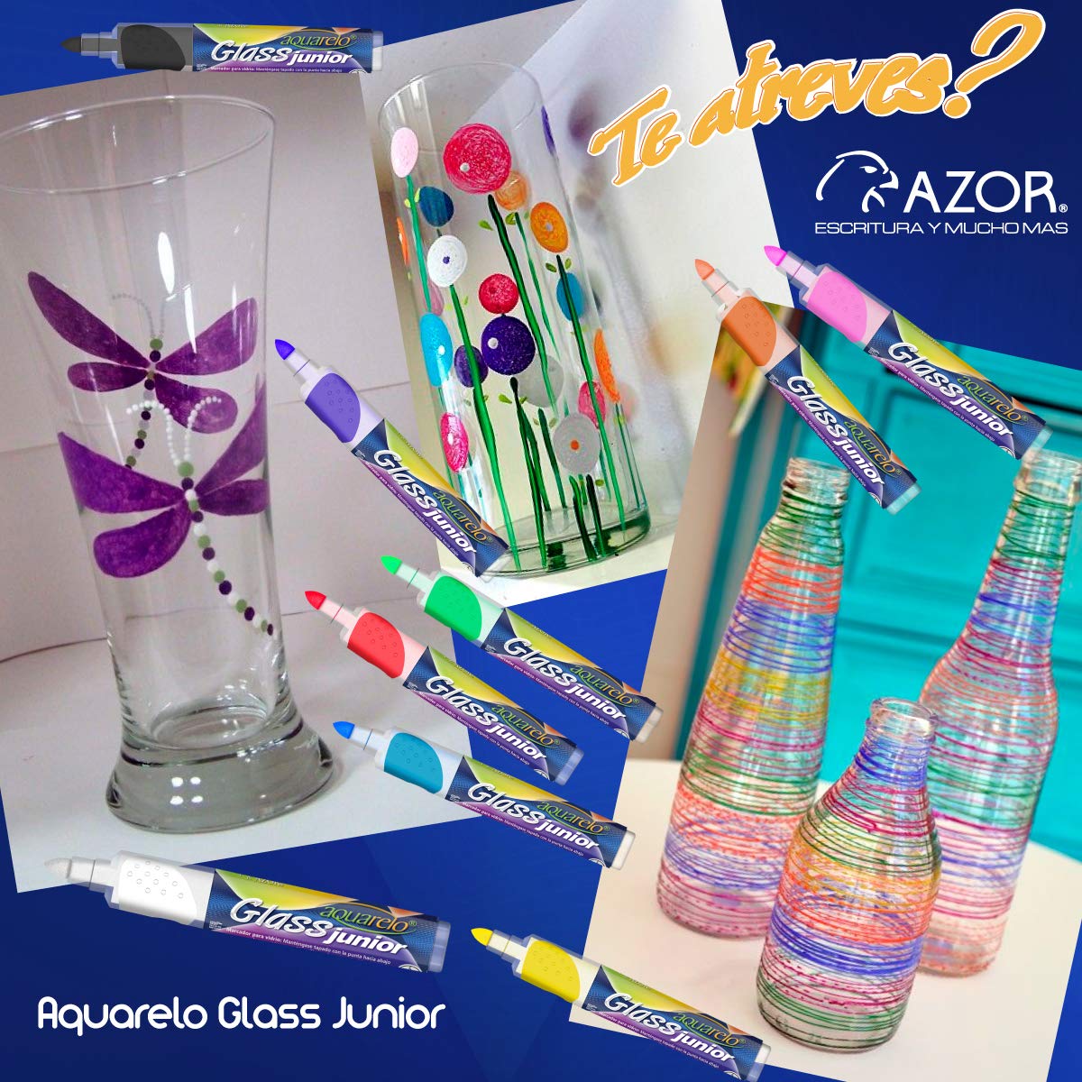 Azor Marcadores Para Vidrio 8 Piezas Aquarelo Glass Jr. 301.22826