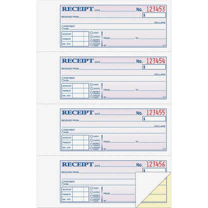 Adams Libro de recibos de dinero y alquiler, 2 partes, sin carbono, blanco/canario, 7-5/8" x 10-7/8", cubierta envolvente encuadernada, 200 juegos por libro, 4 recibos por página (DC1182)