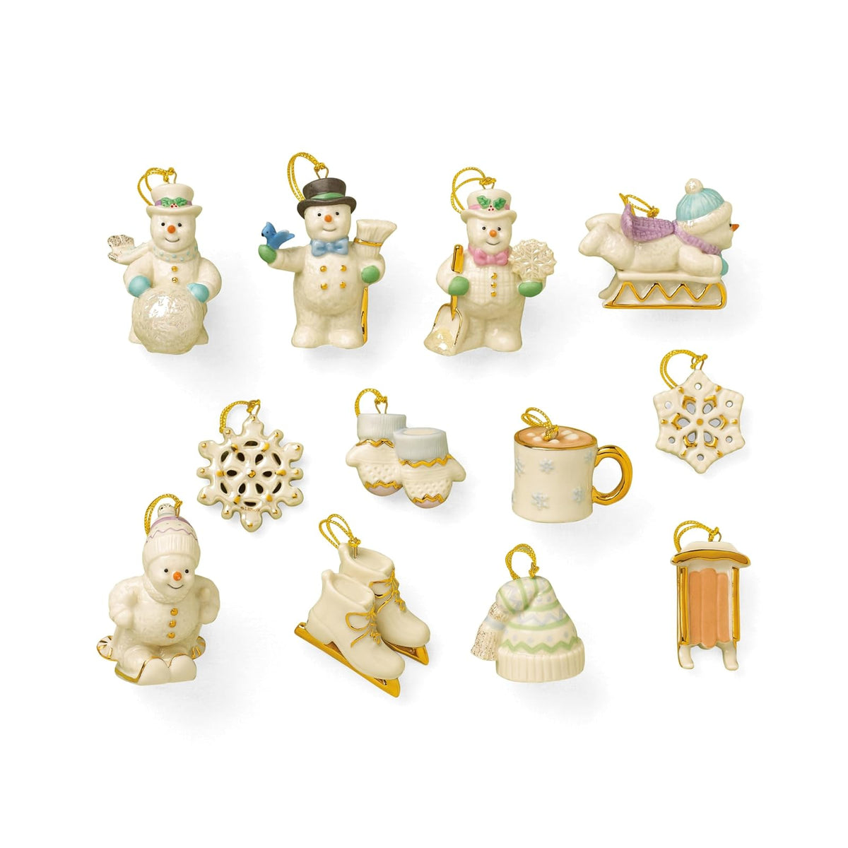 LENOX Juego de Adornos de Halloween 12 Piezas Porcelana - 12-Piece Ornament Set, Snow Pals