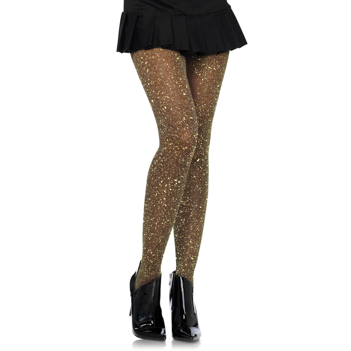 Leg Avenue Mallas Lurex Shimmer para mujer - Talla única - Negro - Oro