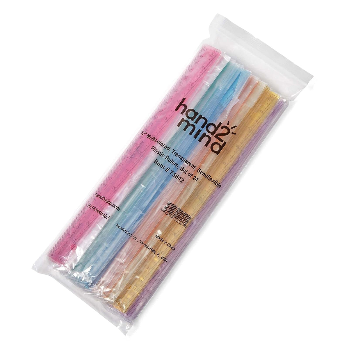 hand2mind Reglas de plástico Safe-T multicolor, transparente, semiflexible de 30, reglas de plástico arcoíris, regla de seguridad para medir (paquete de 24)