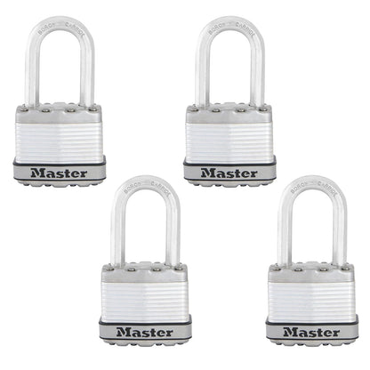 Master Lock M1XKADCCSEN Magnum Candado laminado, 4.45 cm de ancho, acero de 0.8 cm, 2.54 cm de distancia al grillete, Paquete de 4, 1-1/2 Inch Shackle