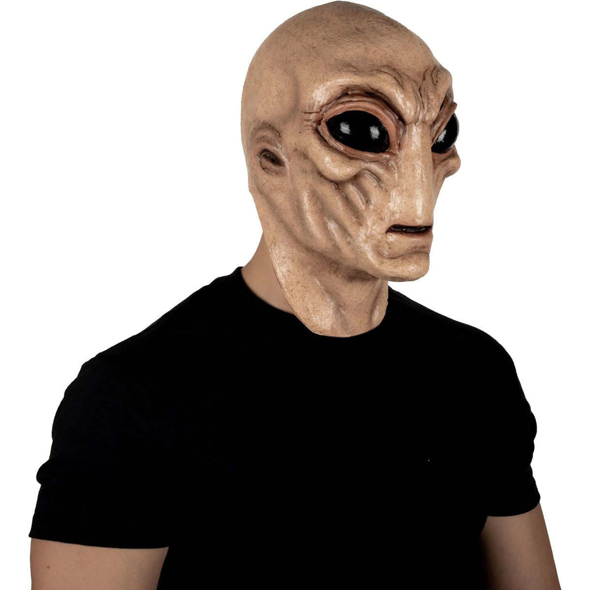 REV Máscara de Látex Alien Flesh con Cuello, Máscara Alienígena con Acabado de Piel Talla Mediana para Disfraz de Halloween, Fiestas y Cosplay Realista