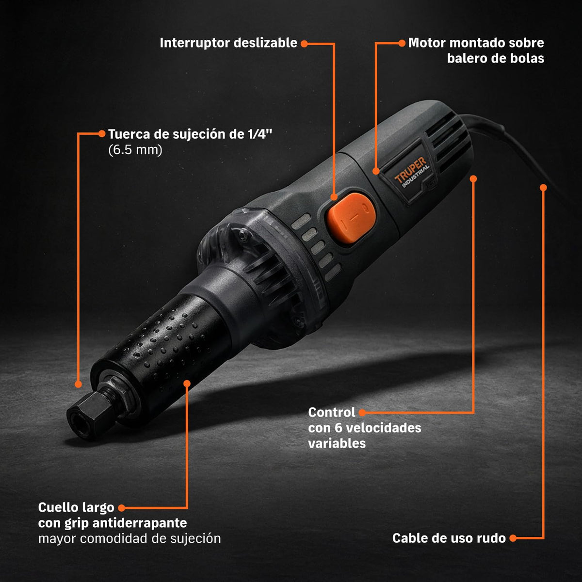 Truper ESRE-1/4N, Esmeril recto (rectificador) 1/4" 600 W industrial