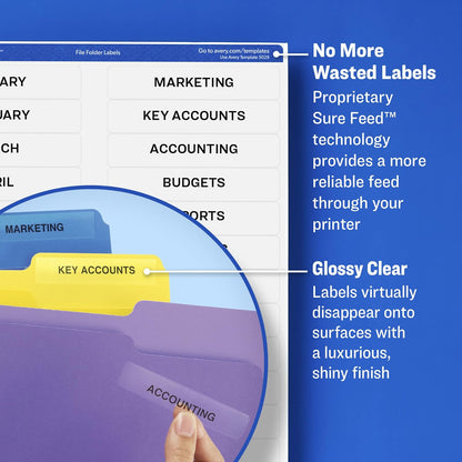 Avery 5029 etiquetas autoadhesivas transparentes, 2/3" x 3-7/16", 450 etiquetas imprimibles, transparentes